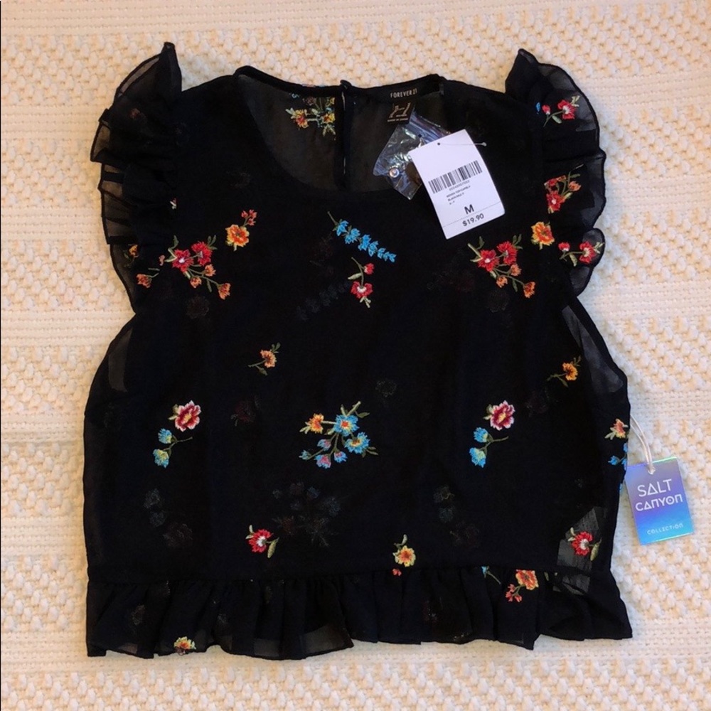 Forever 21 Black Floral Blouse